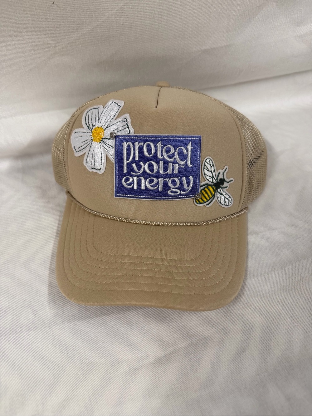Protect Your Energy Bee Daisy Tan Trucker Hat OTTO Snapback